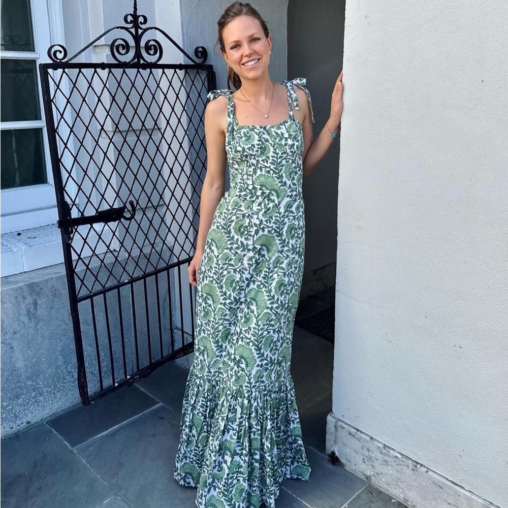 Chakeris Green Floral Maxi Dress